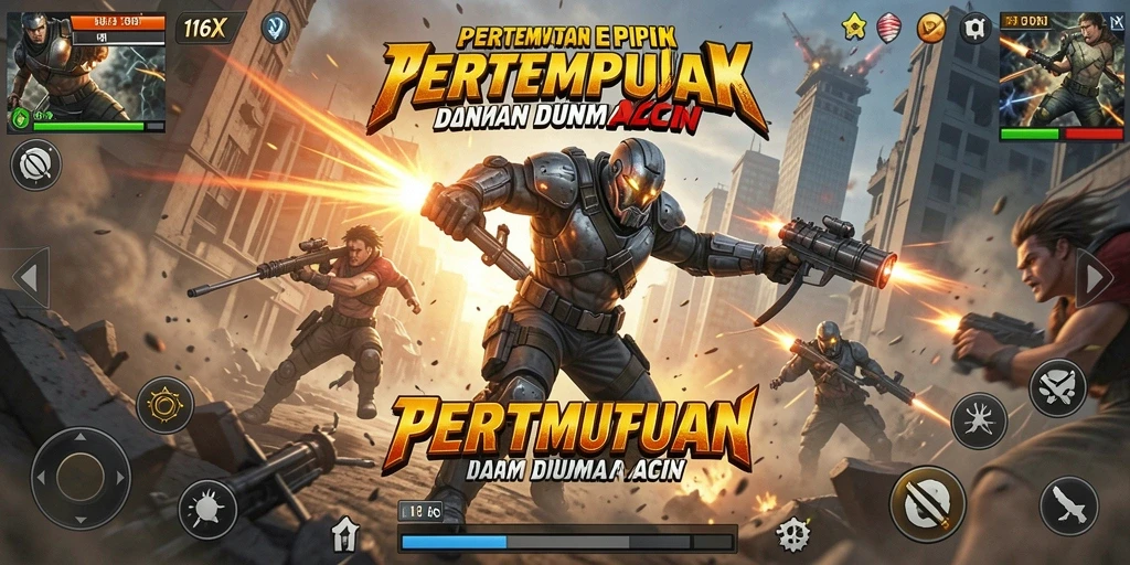 Tangkapan layar utama <strong>116X</strong> menampilkan aksi pertempuran yang seru.