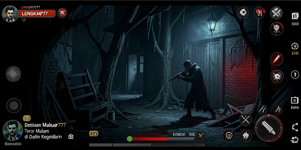 Tampilan gameplay LENGKAP777 yang mencekam dan penuh misteri.
