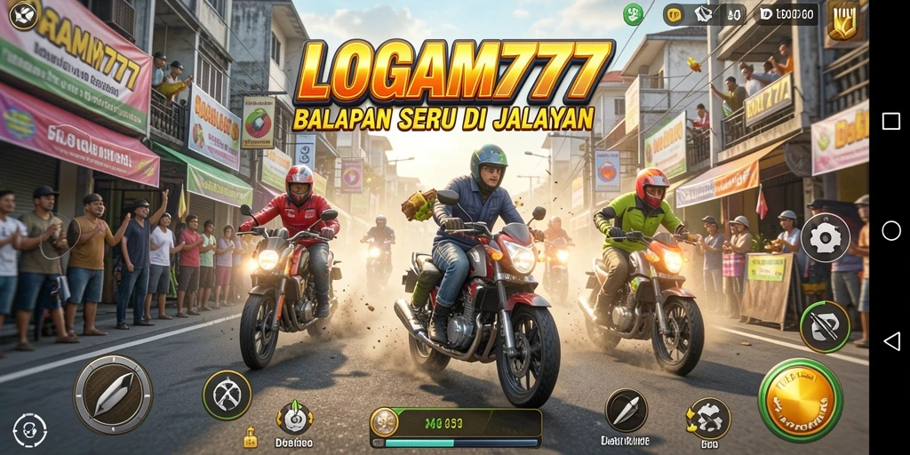 Tampilan seru dari gameplay balapan LOGAM777 di trek yang menantang.