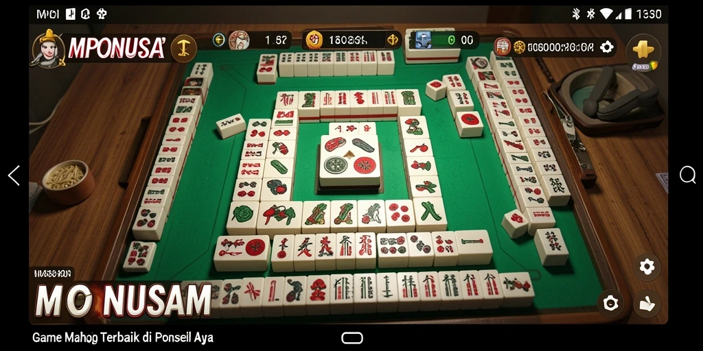 Screenshot MPONUSA menampilkan gameplay seru Mahjong yang penuh warna.
