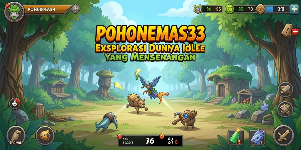 Screenshot POHONEMAS33 menampilkan kebun pohon yang rimbun dan penuh warna.