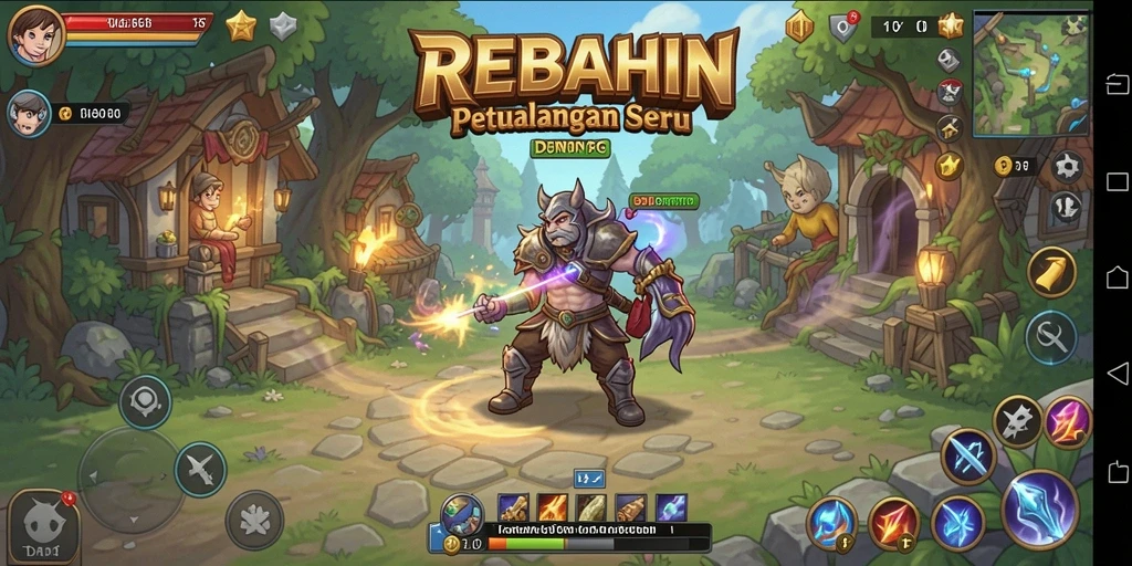Tampilan gameplay seru dari REBAHIN dengan aksi RPG yang mendebarkan.