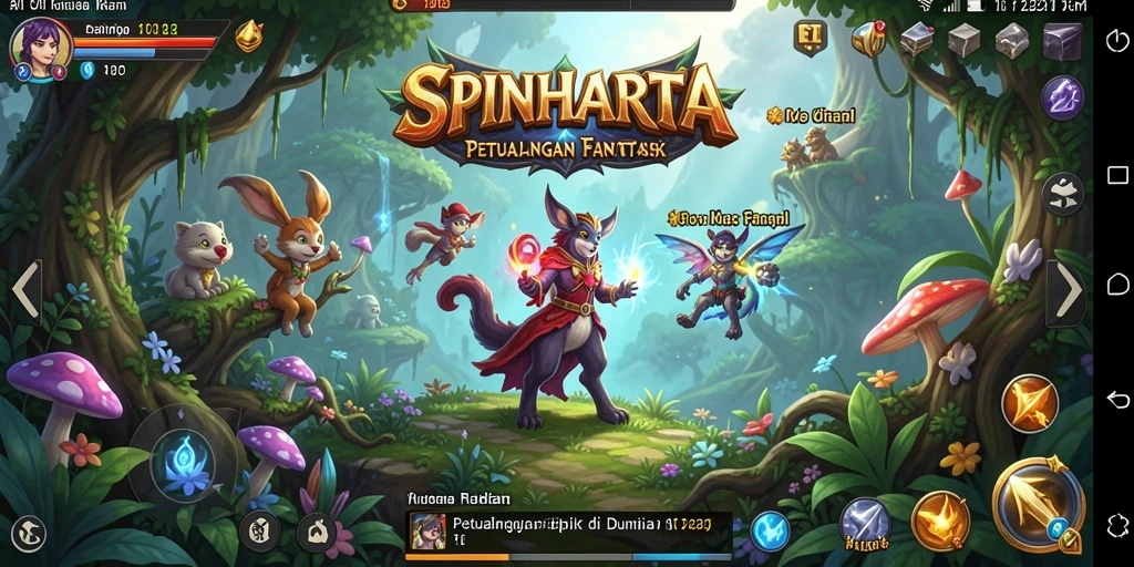Gameplay SPINHARTA menampilkan pertarungan seru dan karakter unik.