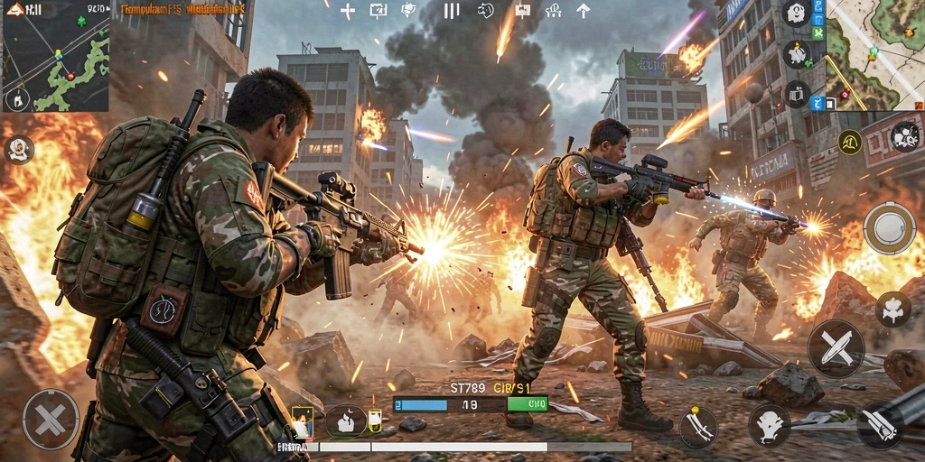 Tangkapan layar ST789 menampilkan aksi pertempuran FPS yang mendebarkan.